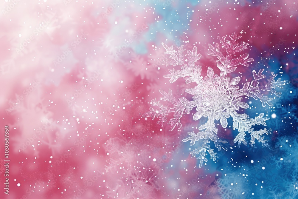 Poster Abstract snowflake patterns on a pastel watercolor background, a vector presentation design with a copy space area, a snow pattern concept.