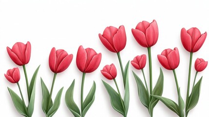 A watercolor painting of tulips blooming in a spring garden, isolated on white background
