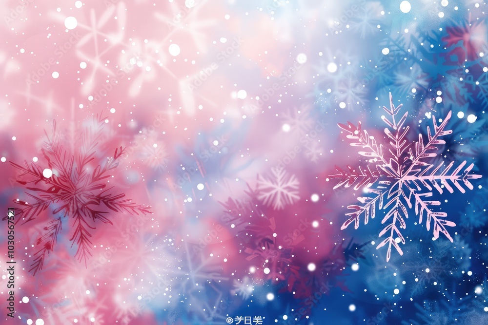 Poster Abstract snowflake patterns on a pastel watercolor background, a vector presentation design with a copy space area, a snow pattern concept.