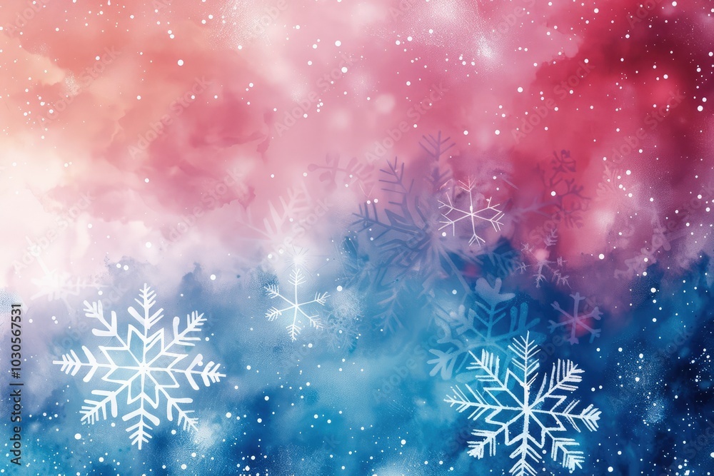 Poster Abstract snowflake patterns on a pastel watercolor background, a vector presentation design with a copy space area, a snow pattern concept.