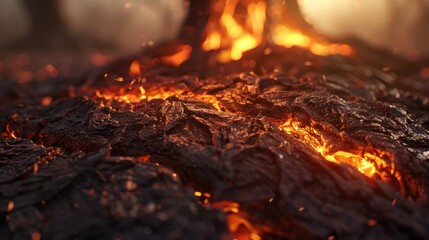 Close-up of glowing embers after a fire