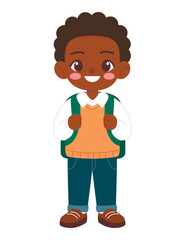 Little schoolboy with backpack isolated on white background. Flat vector illustration. Education theme