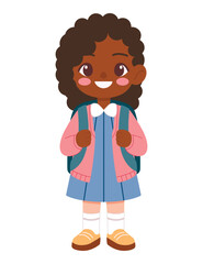 Little schoolgirl with backpack isolated on white background. Flat vector illustration. Education theme
