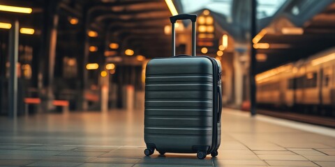 Sleek Suitcase Ready for Travel at Train Platform
