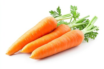 Three Fresh Carrots isolated on white background. Clipping path 