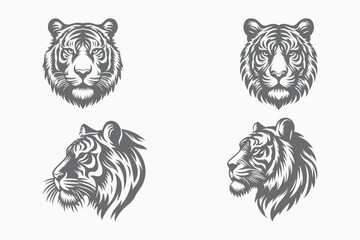 Tiger Head Silhouette, vector, vector illustration and white background.