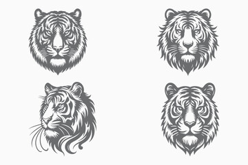 Tiger Head Silhouette, vector, vector illustration and white background.