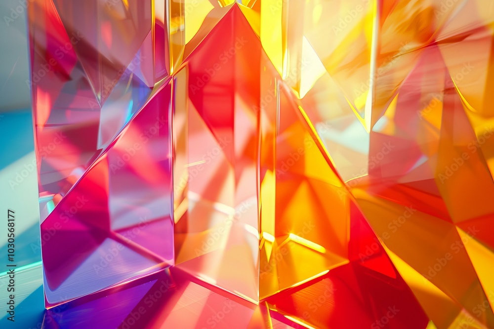 Poster Abstract background with light refracting through colorful translucent triangular shapes