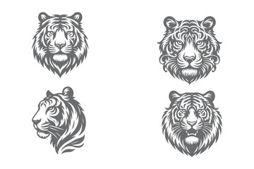 Tiger Head Silhouette, vector, vector illustration and white background.