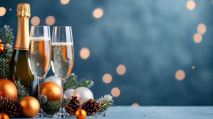 Elegant New Year s Eve with Champagne Confetti and Glittering Decor A festive scene featuring champagne confetti and golden against a lavish celebratory backdrop for the new year