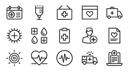  Healthcare medical. Medical care related editable icon set isolated flat vector illustration white background