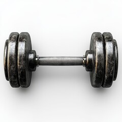 Naklejka premium Vintage dumbbell on white background, symbolizing strength and fitness history