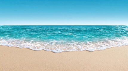 A watercolor seascape with gentle waves lapping against the sand, isolated on white background