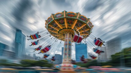 Spinning carnival ride in motion