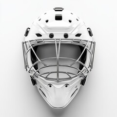 White ice hockey goalie mask on white background for sports safety concept