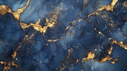 Fototapeta premium Navy blue stone and crystal surface with glistening golden particles, creating an elegant and textured background for luxury concepts.