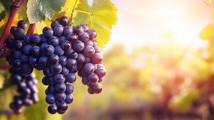 Fototapeta premium Lush bunch of grapes with soft warm background light