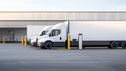 Modern delivery trucks parked in a spacious loading area, showcasing efficient logistics and transportation solutions.
