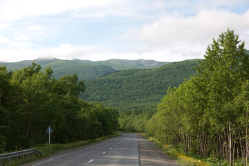 Russia Kuril Islands landscape on a cloudy summer day