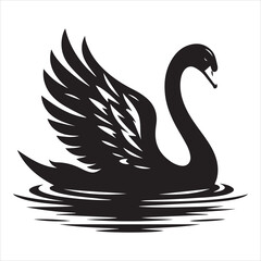 Obraz premium Gliding Swan Serene Silhouette of a Floating Majesty , black colour vactor 