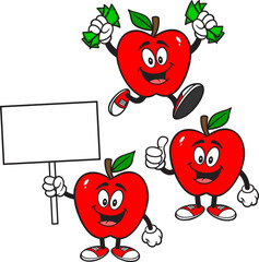 Apple Character Set 03,  Hand Drawn Vector illustrations, Isolated On Transparent Background
