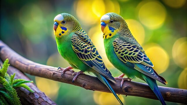 High definition nature wallpaper featuring a pair of wild budgerigar and parrots with depth of field