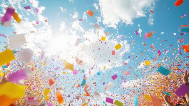 Sky filled with colorful festival confetti