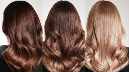 Fototapeta premium Three hairstyles showcasing different hair colors and styles.