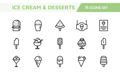 Delicious Ice Cream and Desserts Icons: A Sweet Collection for Menu Design, Recipe Apps, Bakery Projects, and Dessert Shops with Creative, Mouth-Watering Visuals