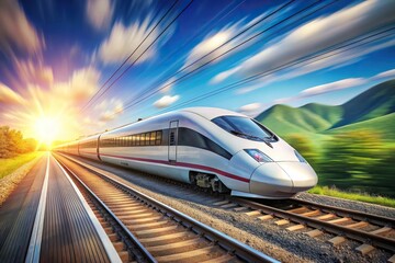 Naklejka premium High speed electric train passing by from low angle view