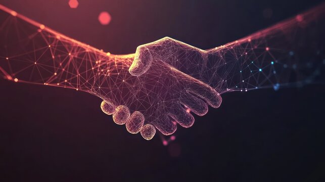 Artistic handshake with digital lines, futuristic style.