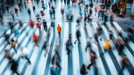 Obraz premium Beautiful motion blur of people walking in the morning rush hour busy modern life concept. 