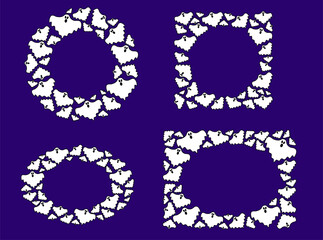 Cartoon Halloween holiday vector frames and borders round circle and oval. Spooky and fun vector frameworks with ghosts. Playful, colorful Hallowmas decor set
