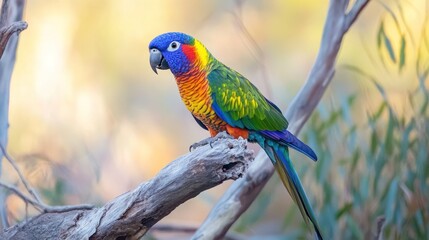 Naklejka premium Colorful Parrot on a Branch