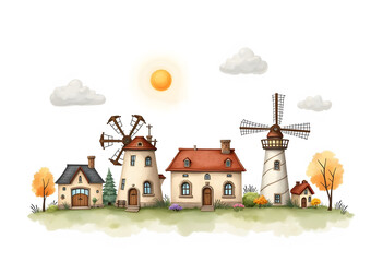 Medieval ancient buildings set of different kinds of traditional houses isolated illustration
