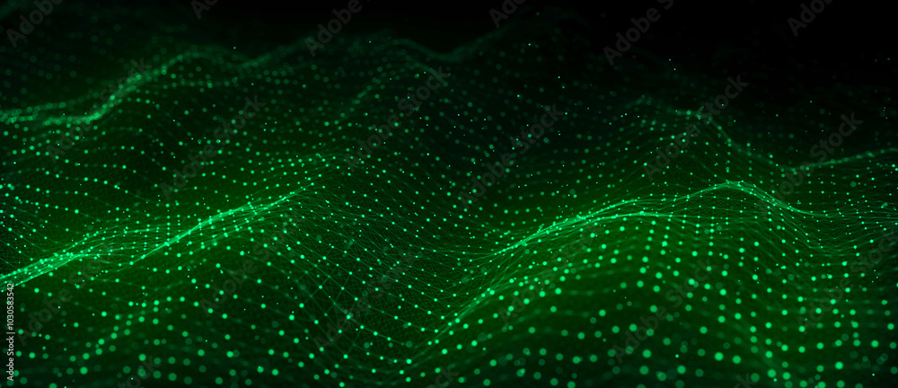 Aufkleber dynamic green wave of particles and lines. abstract futuristic background. big data visualization. 3