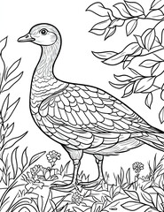 Beautiful Goose Coloring Page, Geese Colouring Design for Your Corporate Books and Business Graphic Resource or Creative Project, Ai Generative
