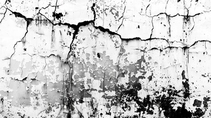 Fototapeta premium Abstract texture of cracked and peeling white plaster wall with black cracks
