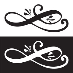 Hand Drawn Calligraphic Floral Spring Flourish Design Elements in style isolated on white background. Calligraphy and lettering Vector illustration isolated on white and black background. EPS 10