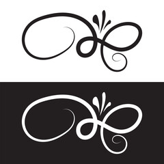 Hand Drawn Calligraphic Floral Spring Flourish Design Elements in style isolated on white background. Calligraphy and lettering Vector illustration isolated on white and black background. EPS 10