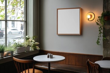 Empty Table and Chair in Cozy Cafe with Window View
