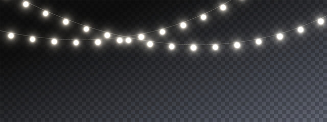 Christmas garlands in a transparent vector background format. Christmas glowing garlands, web banners and postcards.  © Russell Edwards