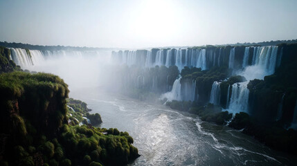 Fototapeta premium Majestic waterfalls cascading into a serene river.