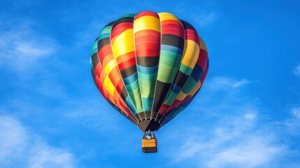 Fototapeta premium A colorful hot air balloon soaring against a clear blue sky.