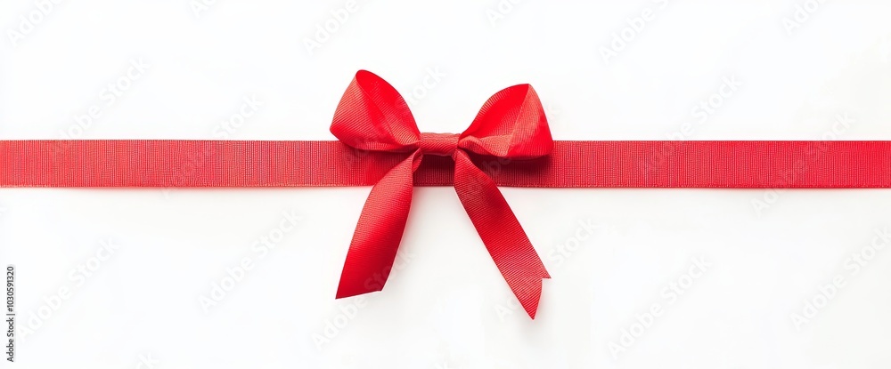 Poster isolated against a transparent background, a large red ribbon bow is centered on a straight piece of