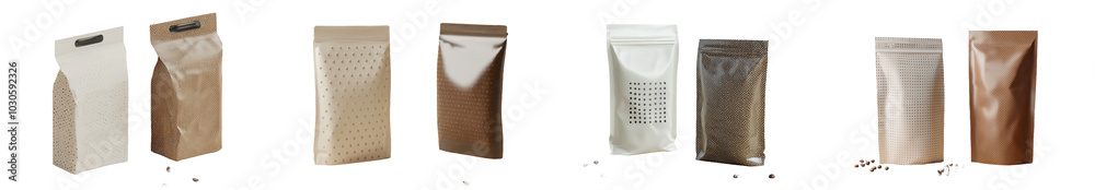 Poster this is a front and back view of a paper pouch bag isolated on a beige background. packaging templat