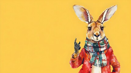 Whimsical Watercolor Kangaroo in Marching Band Uniform at Christmas Parade