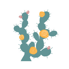 Opuntia cactus, doodle isolated illustration. Cartoon prickly pear plant vector.