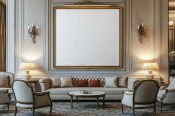 Luxury Living Room Interior Design with Gold Frame Mockup