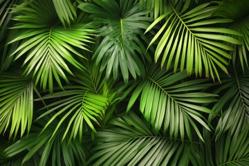 Vibrant Lush Background of Green Palm Leaves Highlighting Nature's Beauty